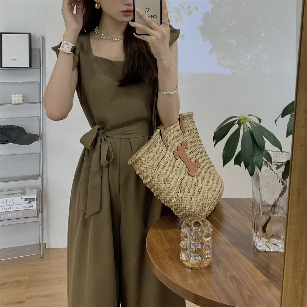 Jangj Alien Kitty Summer Jumpsuits Women Ruffles Puff Sleeve Wide Leg High Waist Vintage Office Lady Streetwear New Slim Solid Chic OL