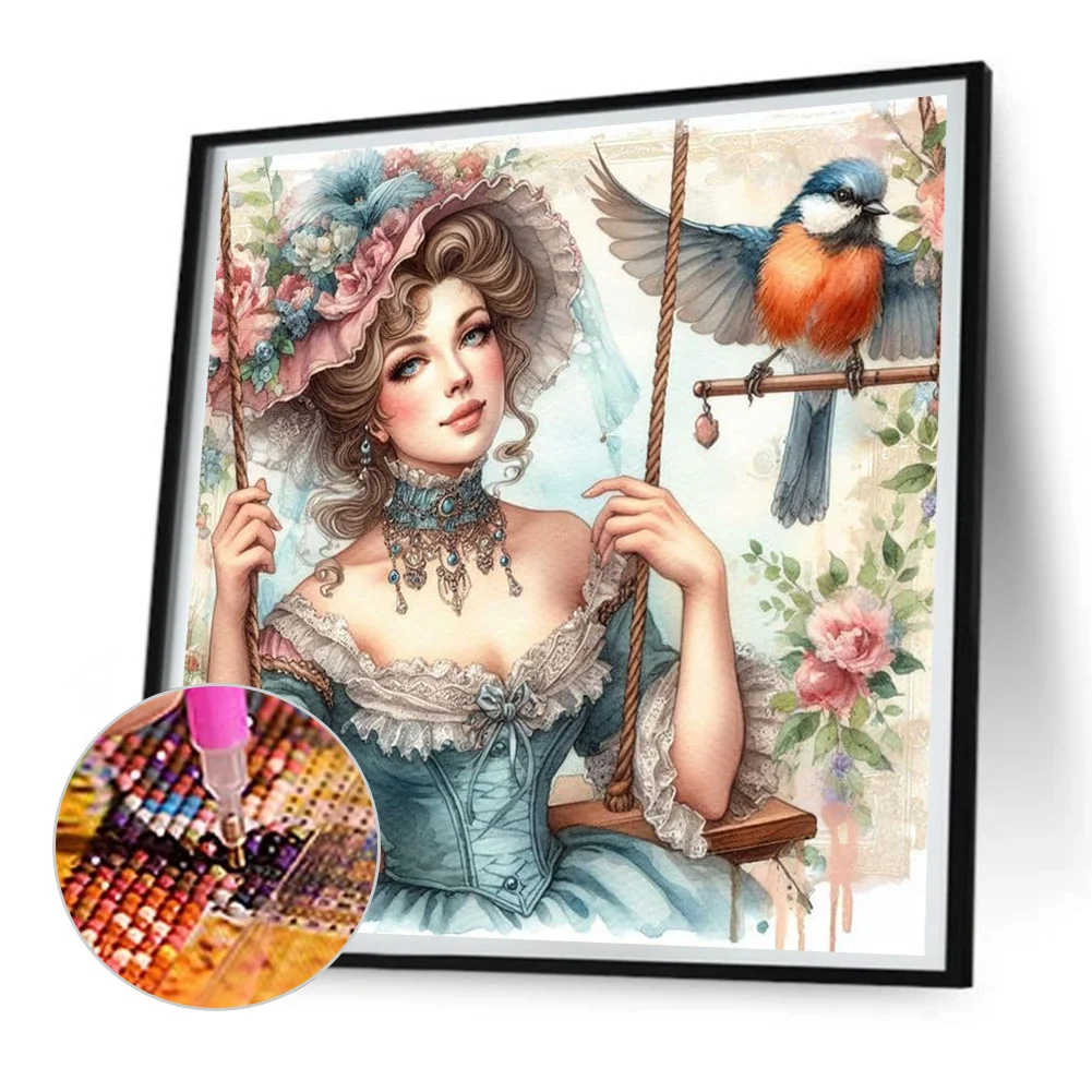 Diamond Painting - Full Round Drill - Swing Lady(Canvas|30*30cm)