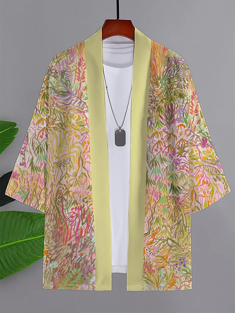 Men's Vacation Floral Print Casual Kimono Cardigan
