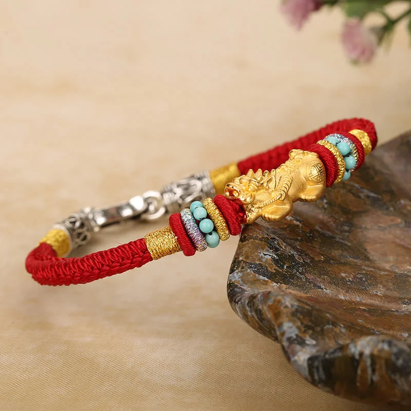 999 Gold PiXiu Om Mani Padme Hum Wealth String Braided Couple Bracelet