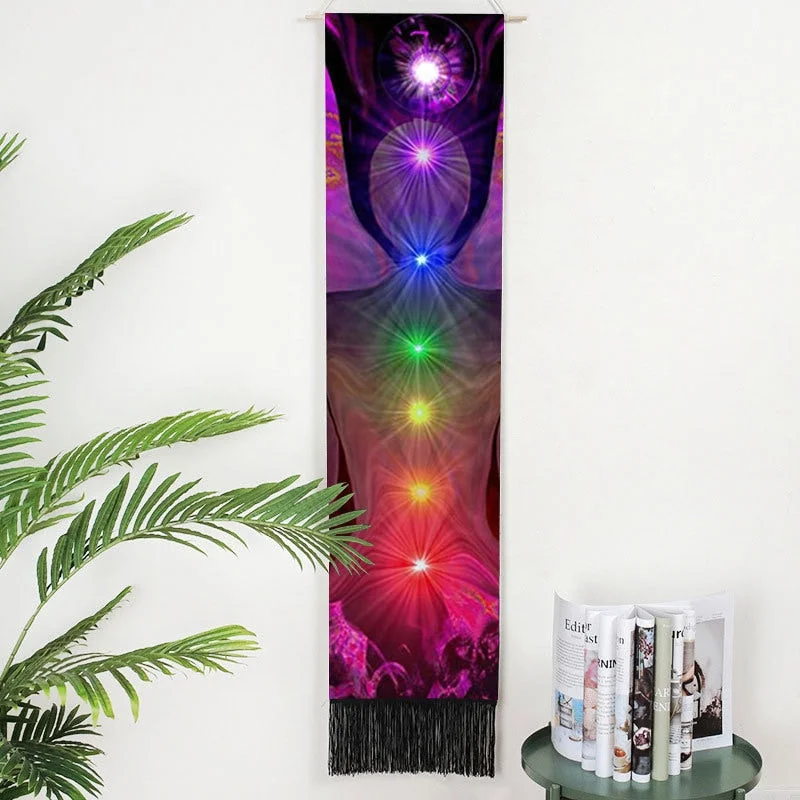 Home Sun Moon Scroll Drawing Decor Macrame Tassel Hand-Woven Wall Hanging Tapestry Tarot Bedroom Art Background Cloth Tapesry