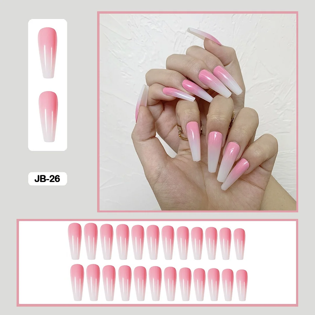 24pcs Gradient Long Trapezoidal Ballet Wearable False Nails Nail Art Fake Nails With Glue And Wearing Tools-Nail Inspo
