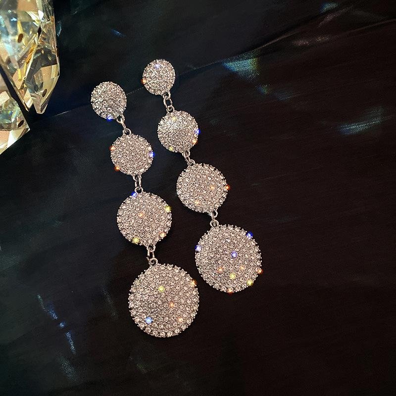 Full Rhinestone Round Drop Earrings for Women Big Party Jewelry