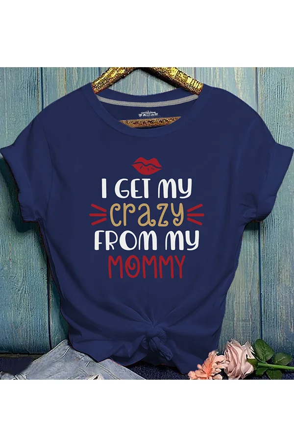 Navy Blue O Neck Short Sleeve Letter Print | EGEMISS