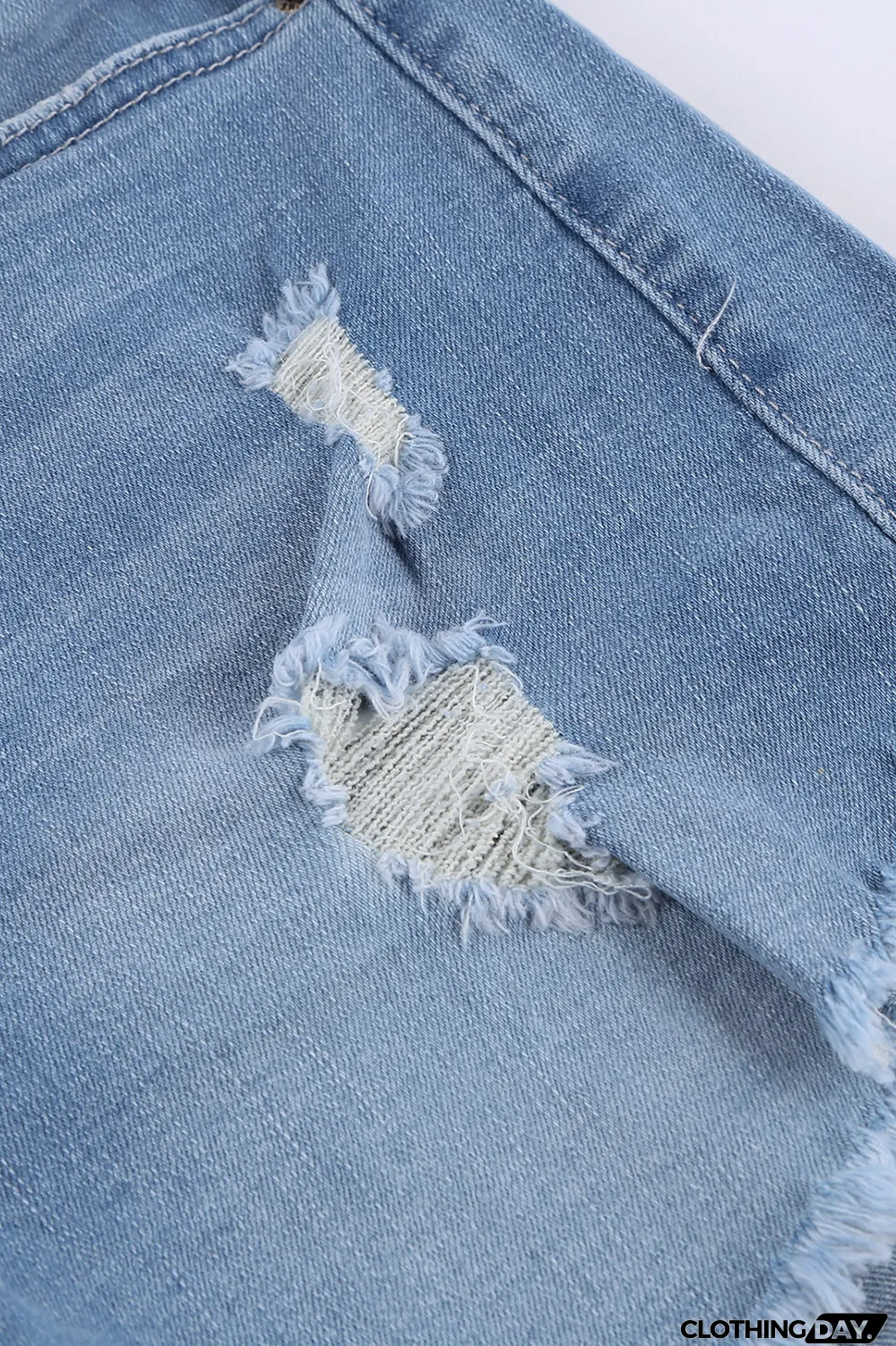 Light Blue Frayed Hem Denim Shorts