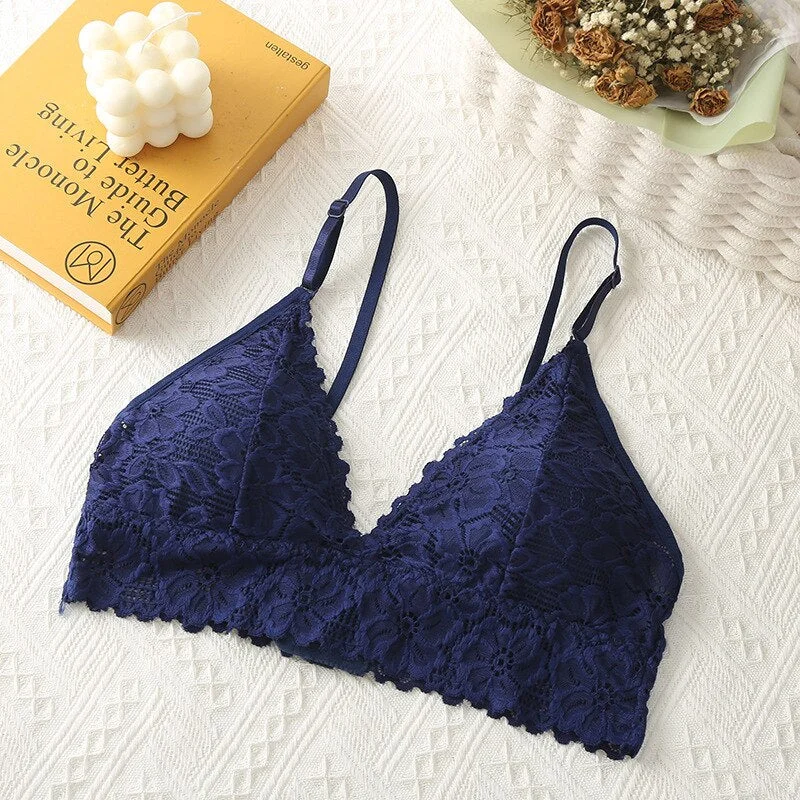 Lace Bralette Sexy Bras For Women Floral Lace Underwear Deep V Transparent Bra Backless Brassiere Lingerie Push Up Bra For Women