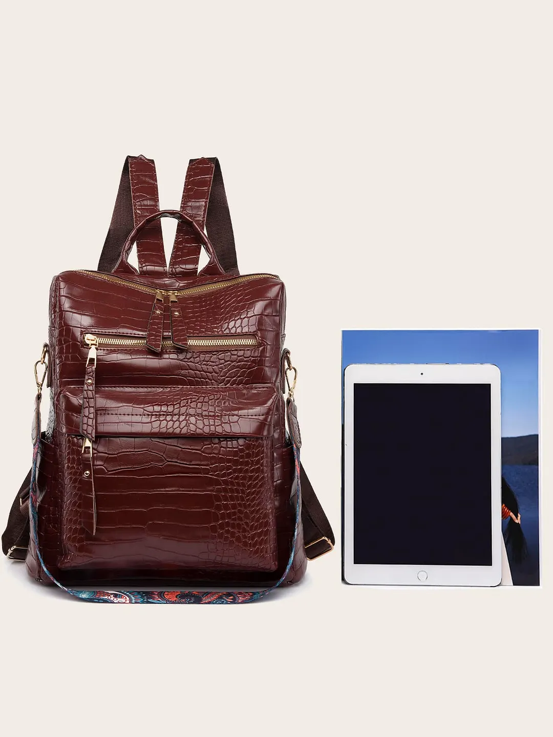 Minimalist style crocodile embossed feature backpack