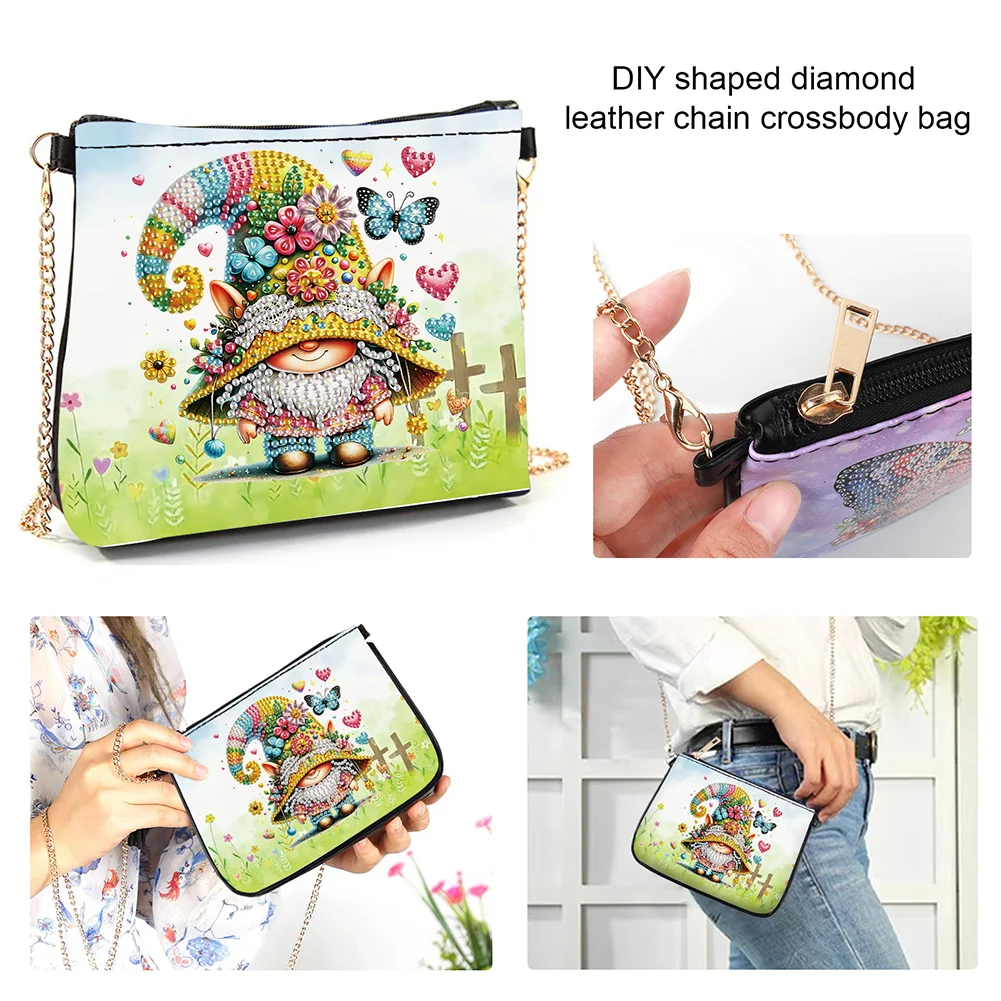 Flower Gnome Diamond Painting Coin Chain Purse 5D DIY Diamond Handmade Chain Bag