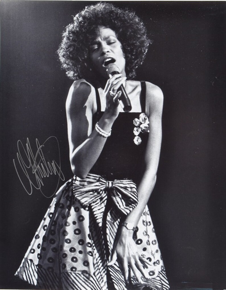 WHITNEY HOUSTON SIGNED Photo Poster painting I Will Always Love You Where Do Broken Hearts Go My Love Is Your Love 11x 14 wcoa