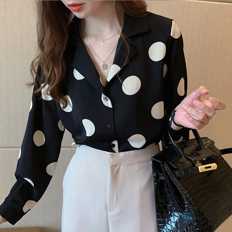 Blusas Mujer 2021 Spring New Autumn Long Sleeve Chiffon Blouse Women Elegant Women Tops Polka Dot Korean Office Lady Clothing