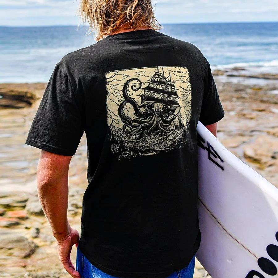 Kraken At Sea Printed Men's T-shirt