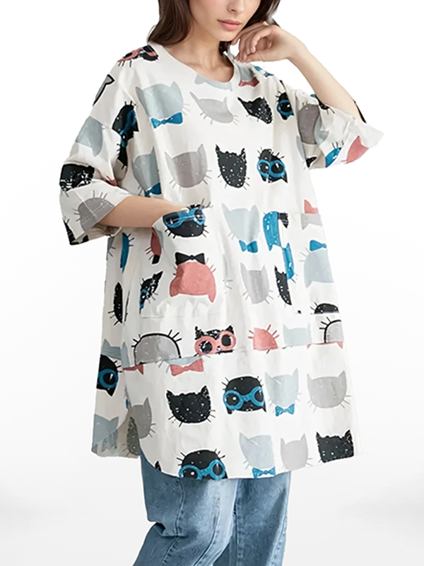 Oversize Round Neck Cartoon Printed T-shirt