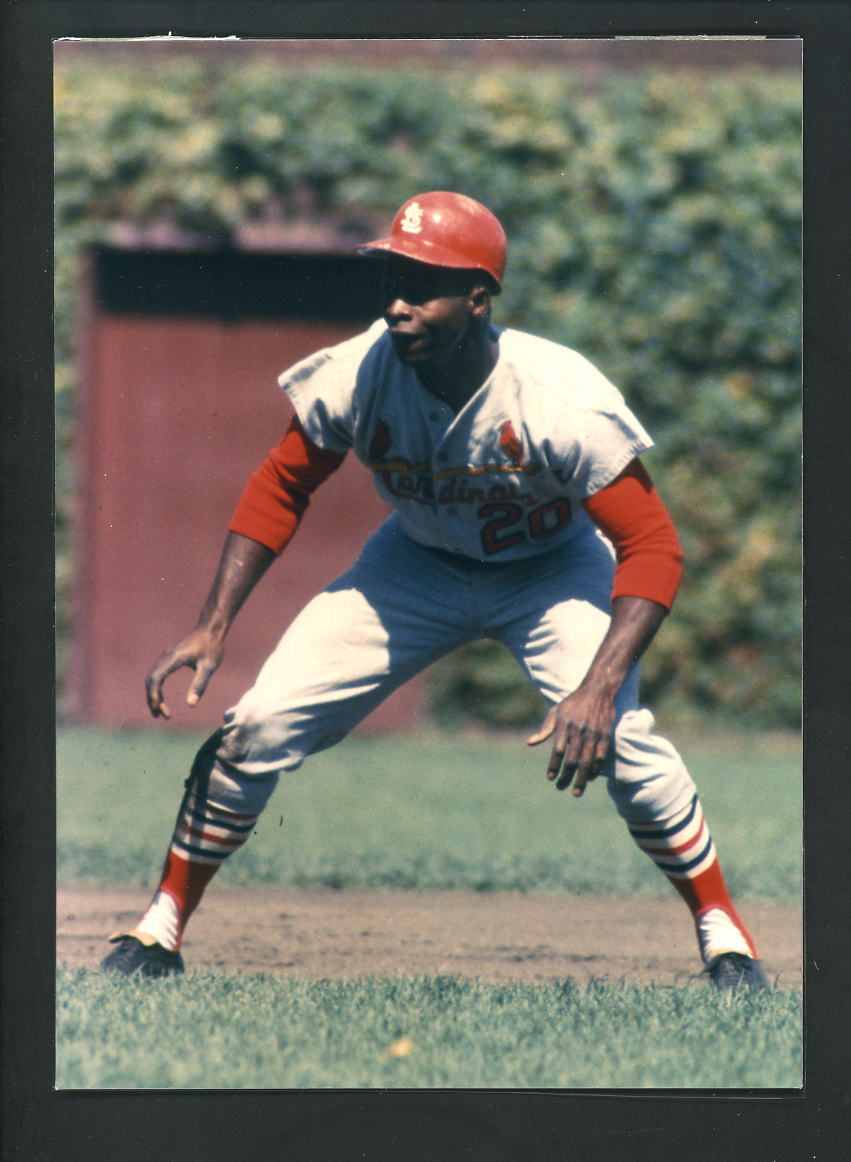 Lou Brock Press Original COLOR Photo Poster painting 5 x 7 St. Louis Cardinals leading off base