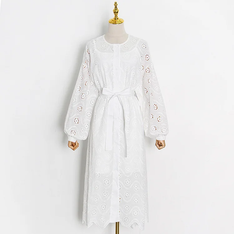Womens Holiday Dress Hollow Out Floral Tie up Long Swing Dress for Holiday Beach Photo Shoot Party