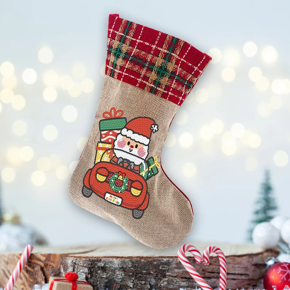 DIY Santa Christmas Socks Decor DIY Diamond Art Kits for Family Party Decoration(20*35cm)