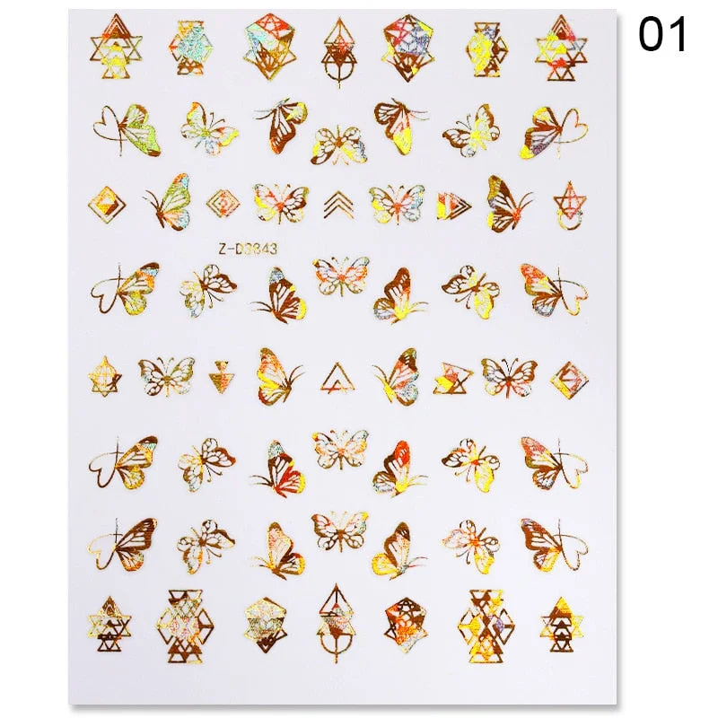 1PC Symphony Butterfly Laser Rose 3D Nail Art Sticker DIY Design Water Slide  Nail Transfer Decals  Foils Wraps Decorations