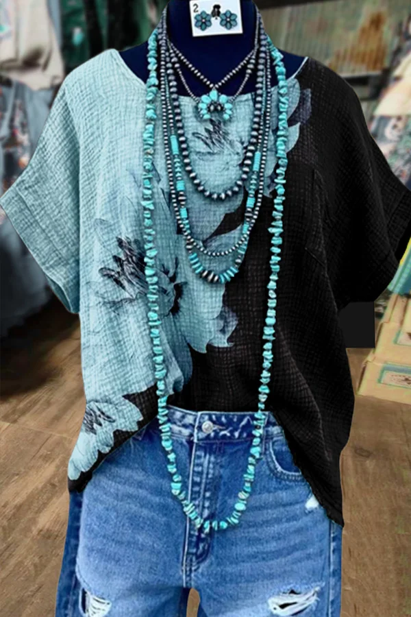 Contrast Floral Print Dolman Sleeve Top