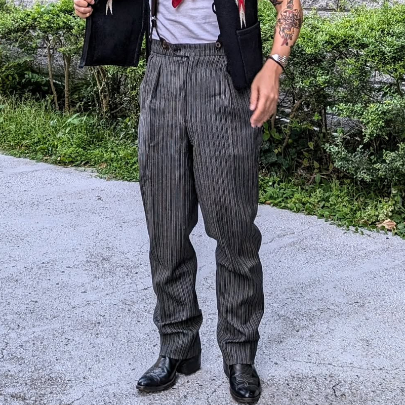 Men's Washed Distressed Striped Trousers