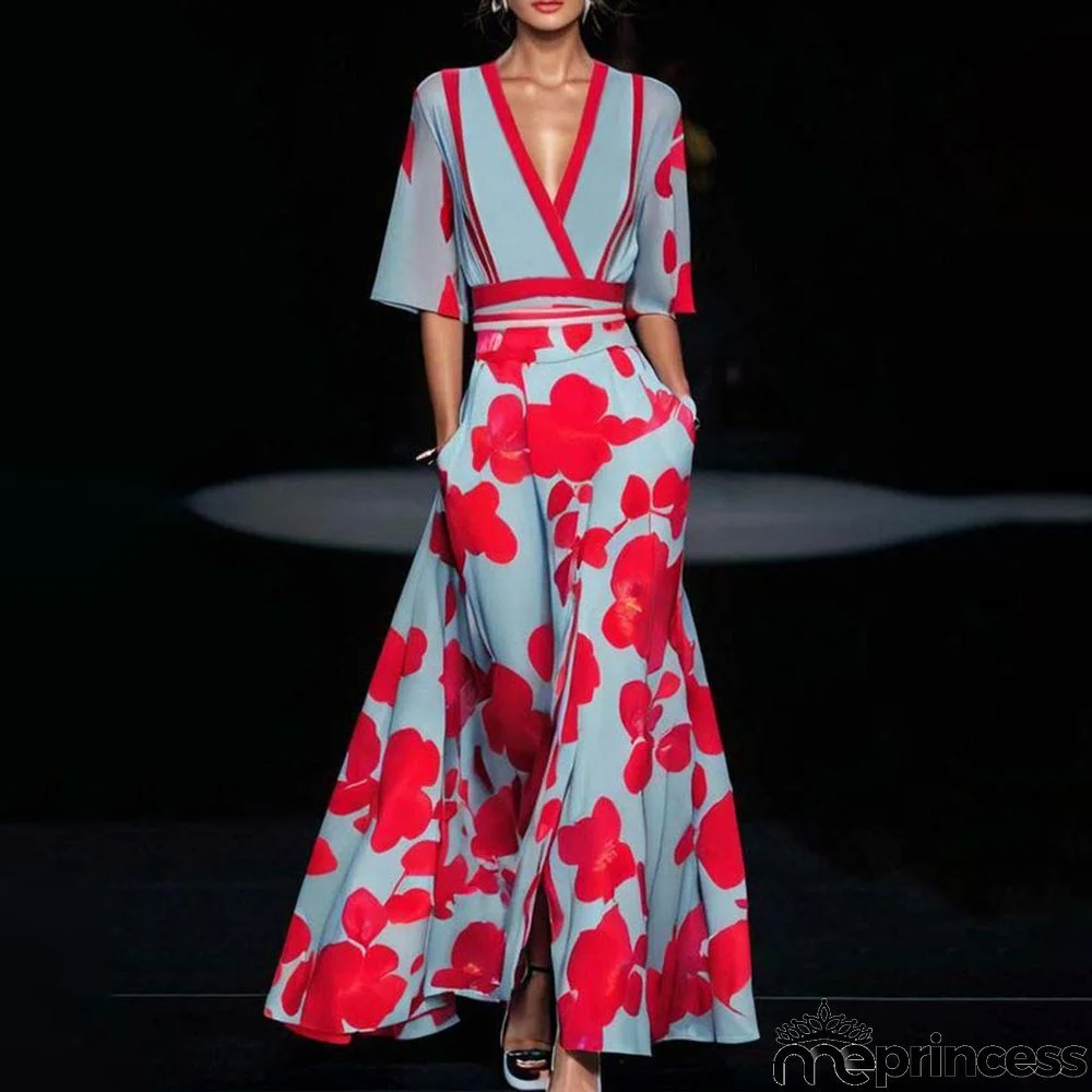 Groovy Short Sleeve Blue Maxi Dress