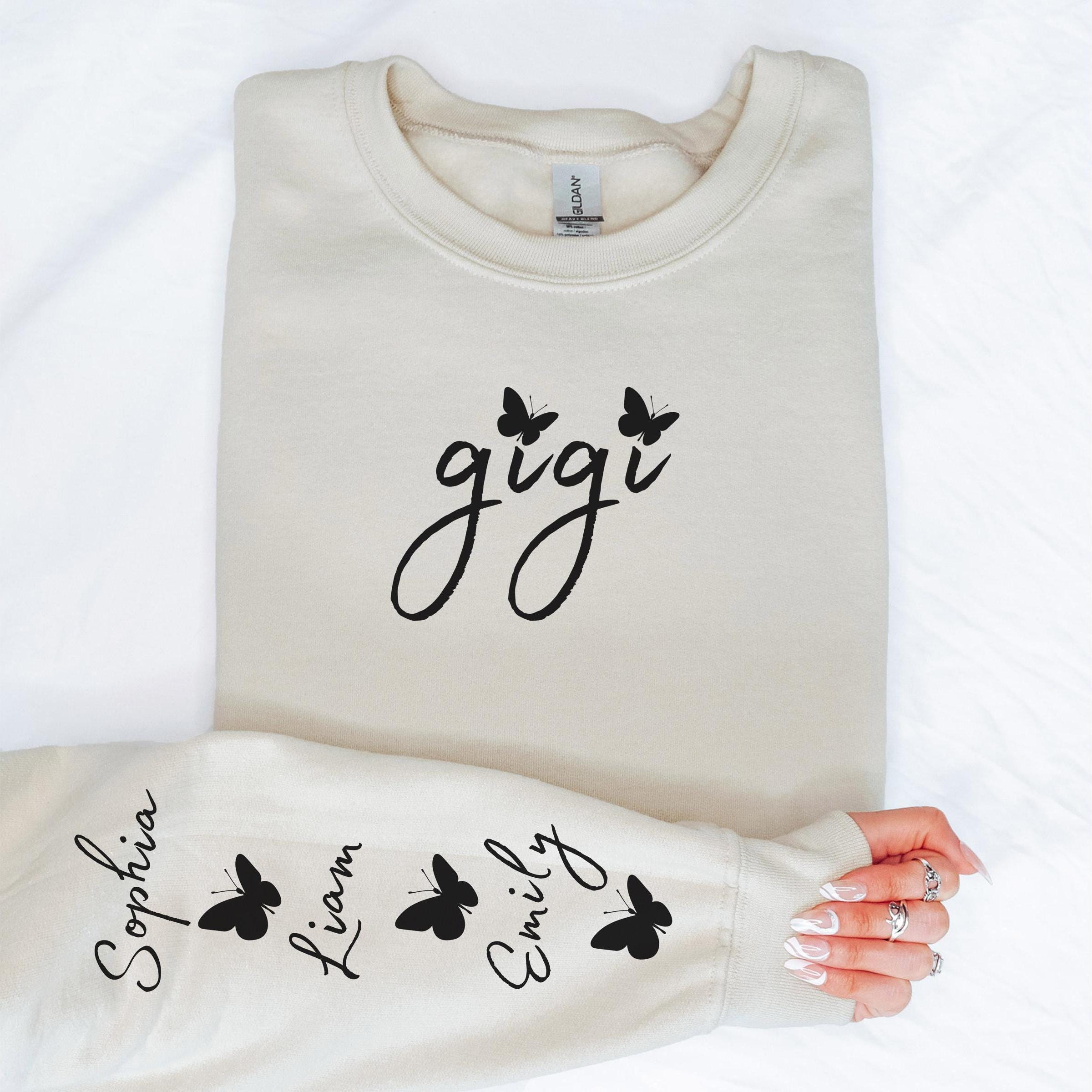 Loveyoufancy Custom Grandma Mama Gigi Sweatshirt with Butterflies and Kids Names