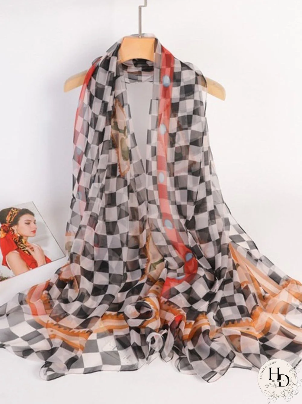 Bali Black and White Contrast Plaid Silk Scarf