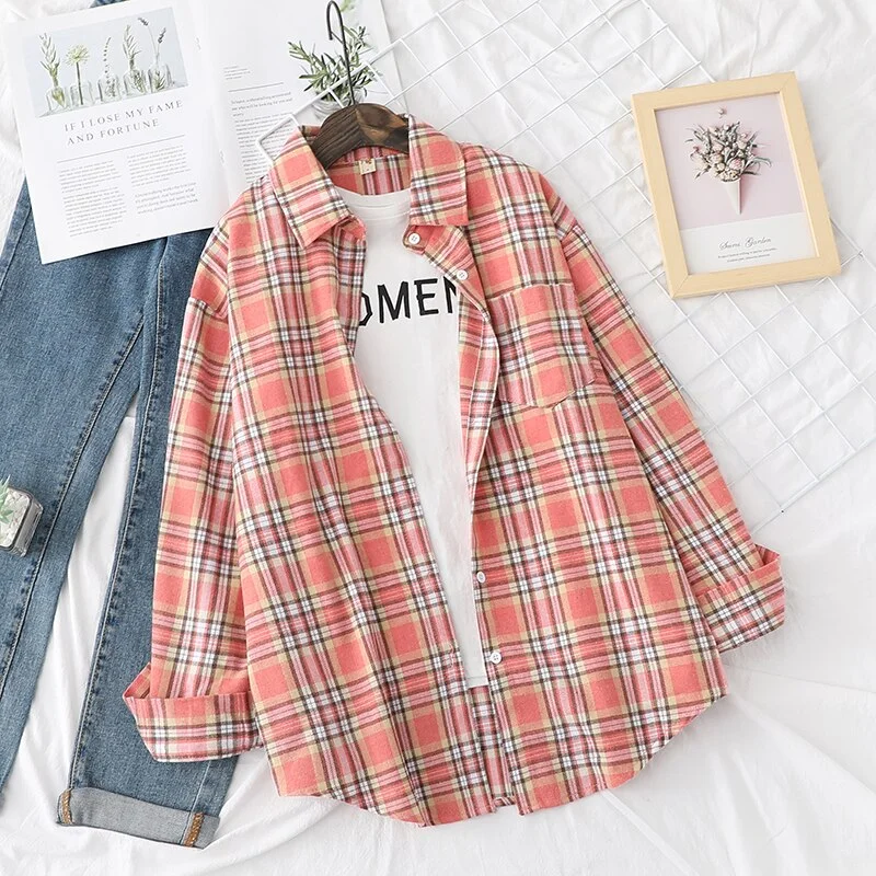 Fresh Design Women Blouses Shirts 2021 New Womens Tops And Blouses Long Sleeve Casual Plaid Shirt Young Style Lady Blouse Tunic