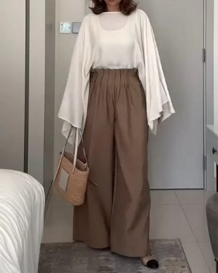 Round neck solid color two piece suit