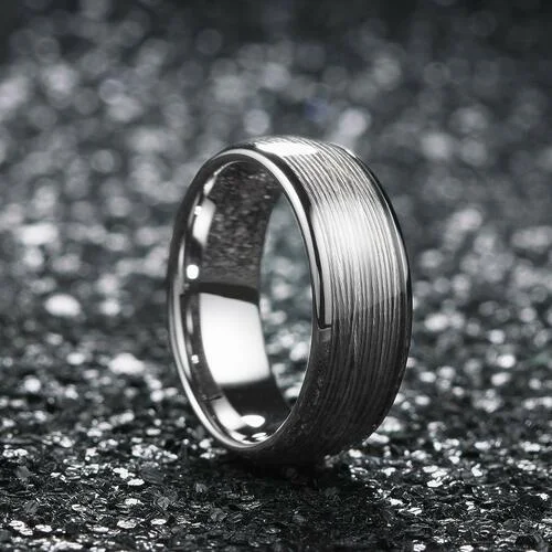 6MM 8MM Women Mens Tungsten Matching Wedding Rings Colorful Fragments Inlay Steel Wire Inlay Domed Style High Polished