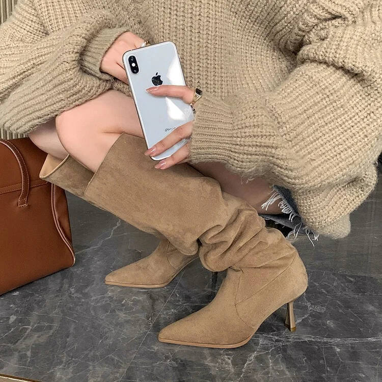 Churchf Churchf Pile Boots Pointed Boots Women's High Heels Thick Legs Over The Knee Boots