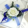 10PCS Wedding Bridal Groom Catering Business Ceremony Guests Blue White Corsage Boutonniere Wrist Bouquets Artificial Flower