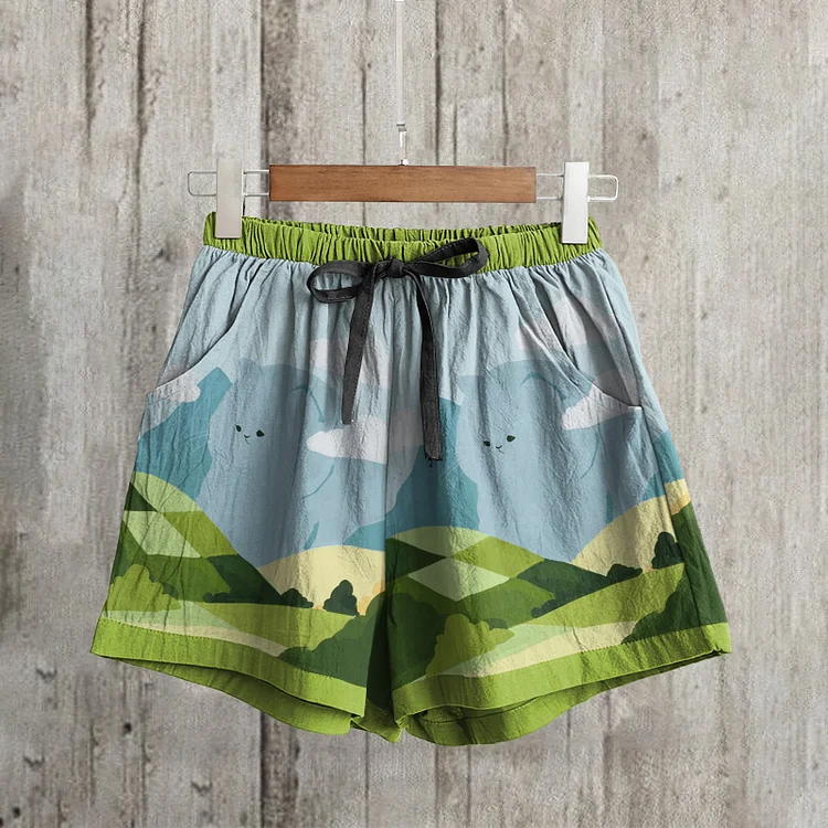 Cloud Cat Print Loose Casual Shorts