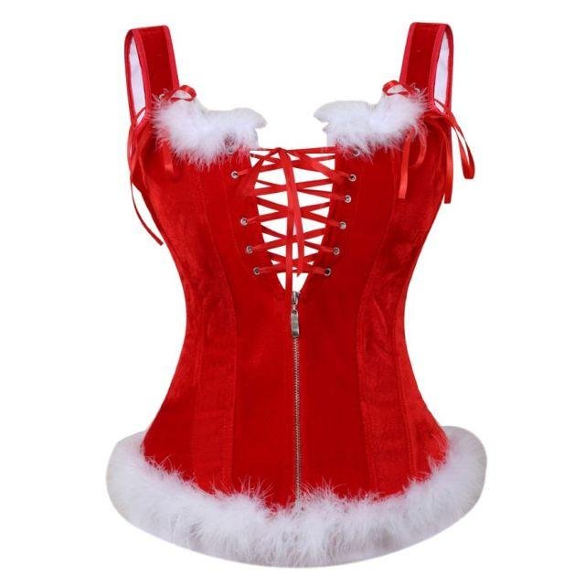 Christmas Corset With White Faux Fur Trim-Mayoulove