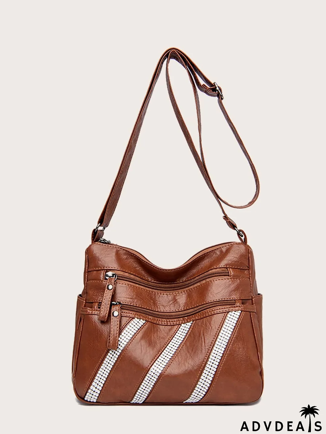 Rhinestone Decor Multiple Compartment Crossbody Bag