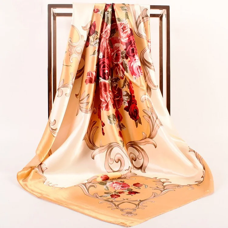 Fashion Yellow Floral Print Square Scarf  Flycurvy [product_label]