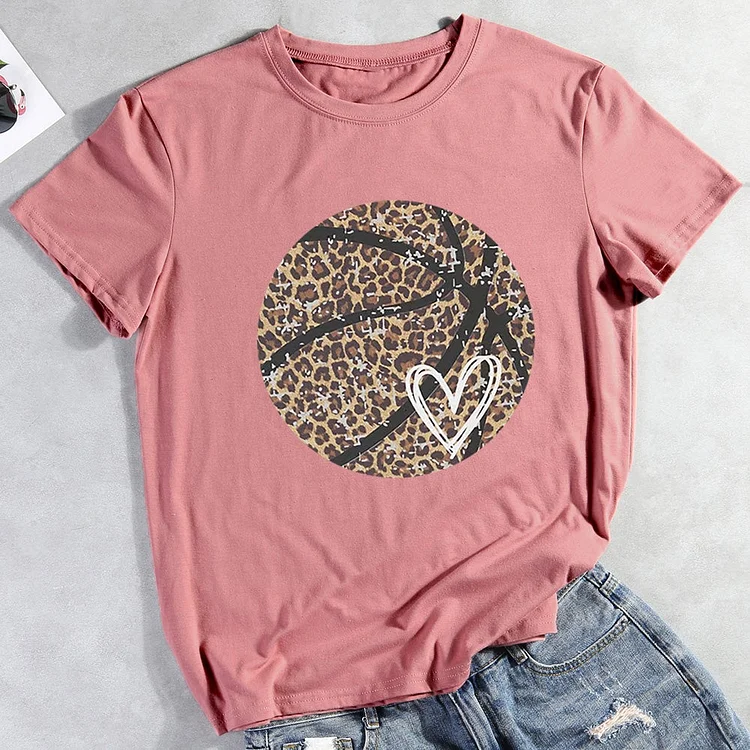 Leopard basketball heart  T-shirt Tee -01247-Annaletters