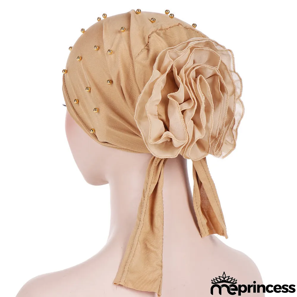 Women's Beads Flowers Muslim Turban Hat Cap
