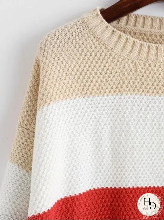 Color-blocking Drop Shoulder Textured Sweater