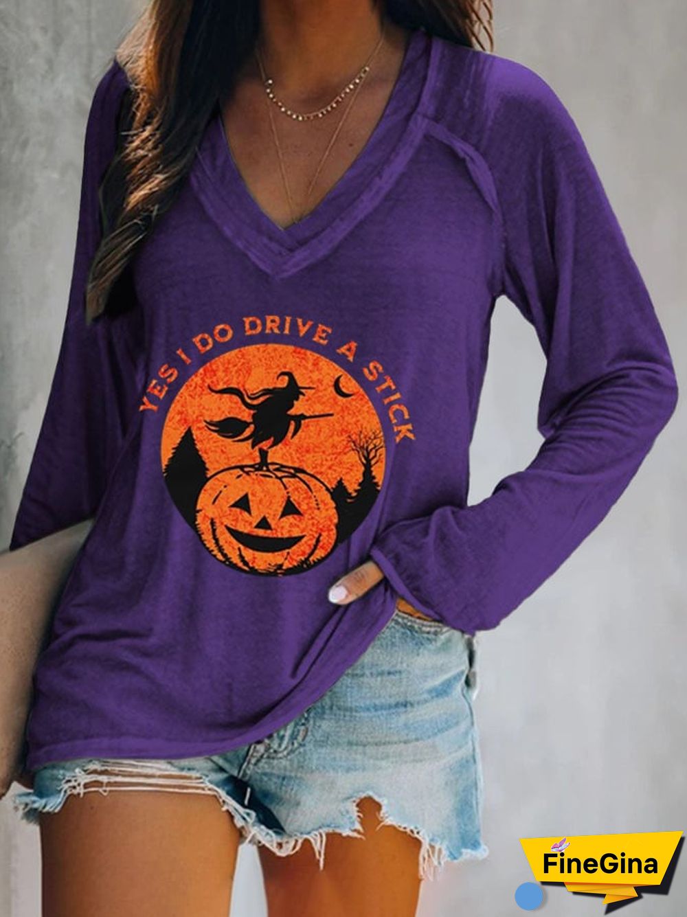 Women's Yes I Do Drive A Stick Witch Print Casual T-Shirt