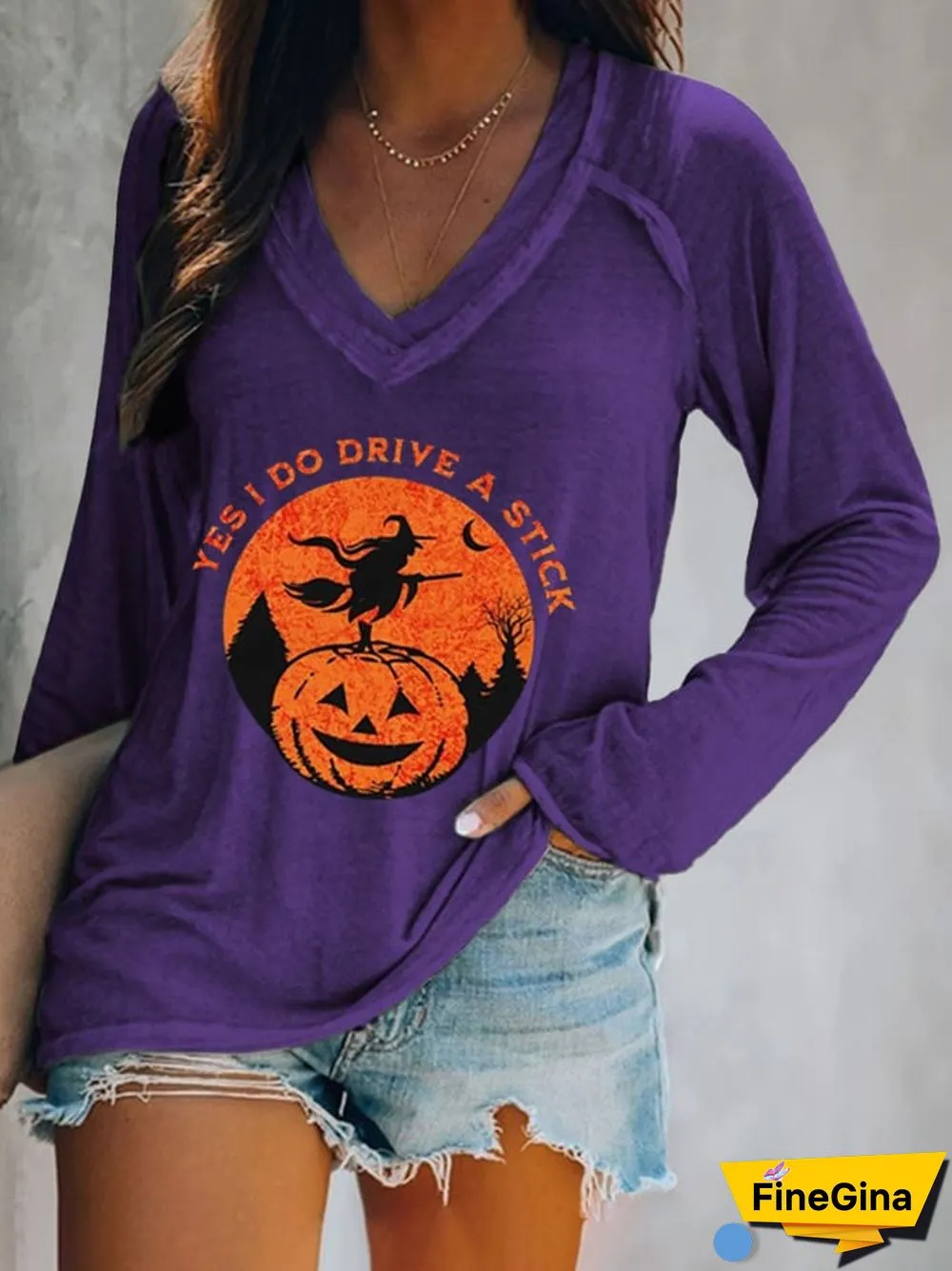 Women's Yes I Do Drive A Stick Witch Print Casual T-Shirt