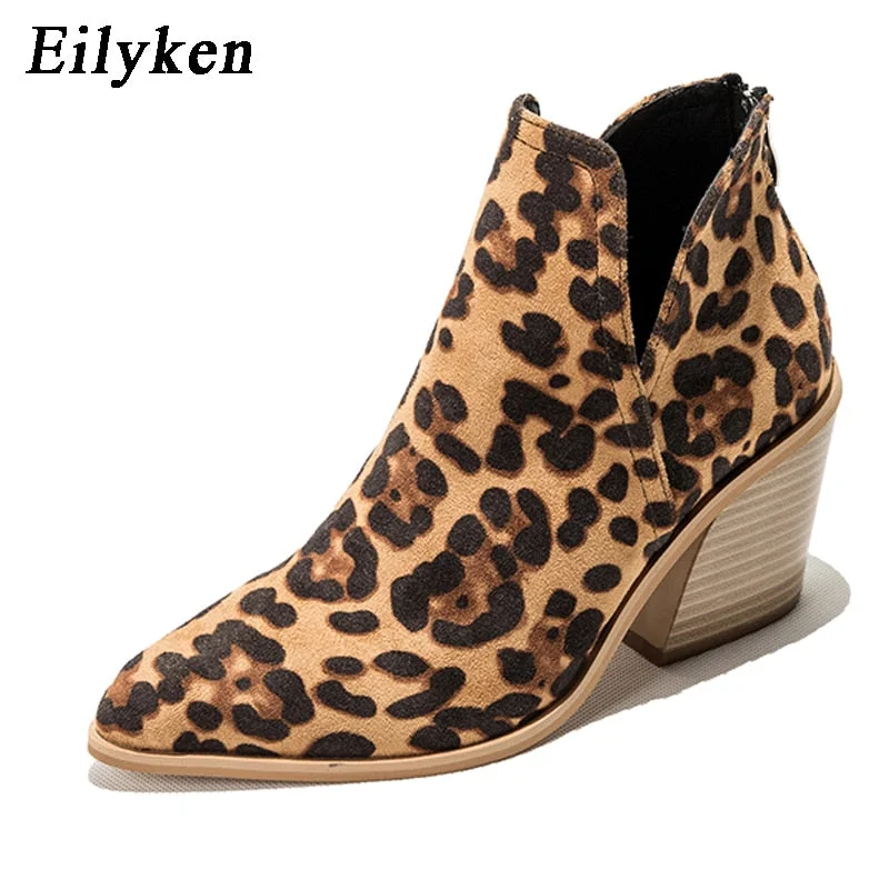 EilyKen Autumn Winter Casual Western Cowboy Ankle Boots Women Snake Cowgirl Booties Short Cossacks Botas High Heels Shoes