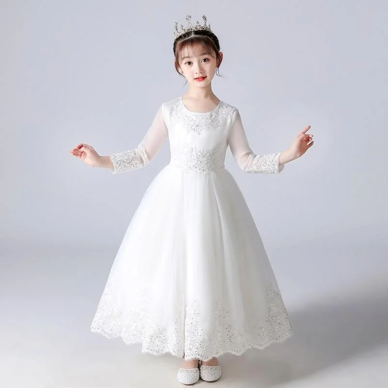Kids Dresses For Girls Wedding Party Frock Flower Gown Princess Evening Summer Children's Mesh Sleeve Dress