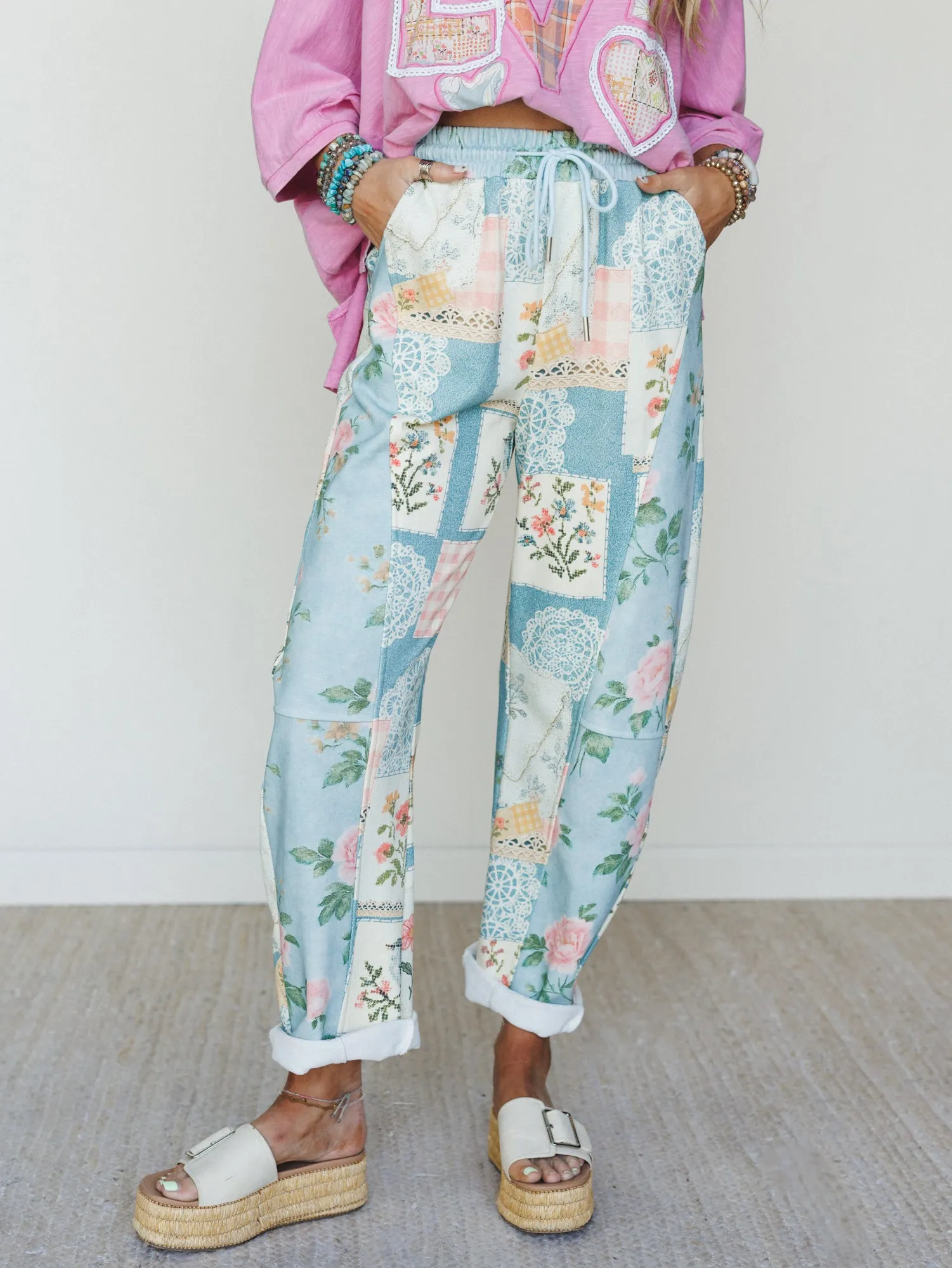 High Tea Garden Barrel Lounge Pants - Blue Combo