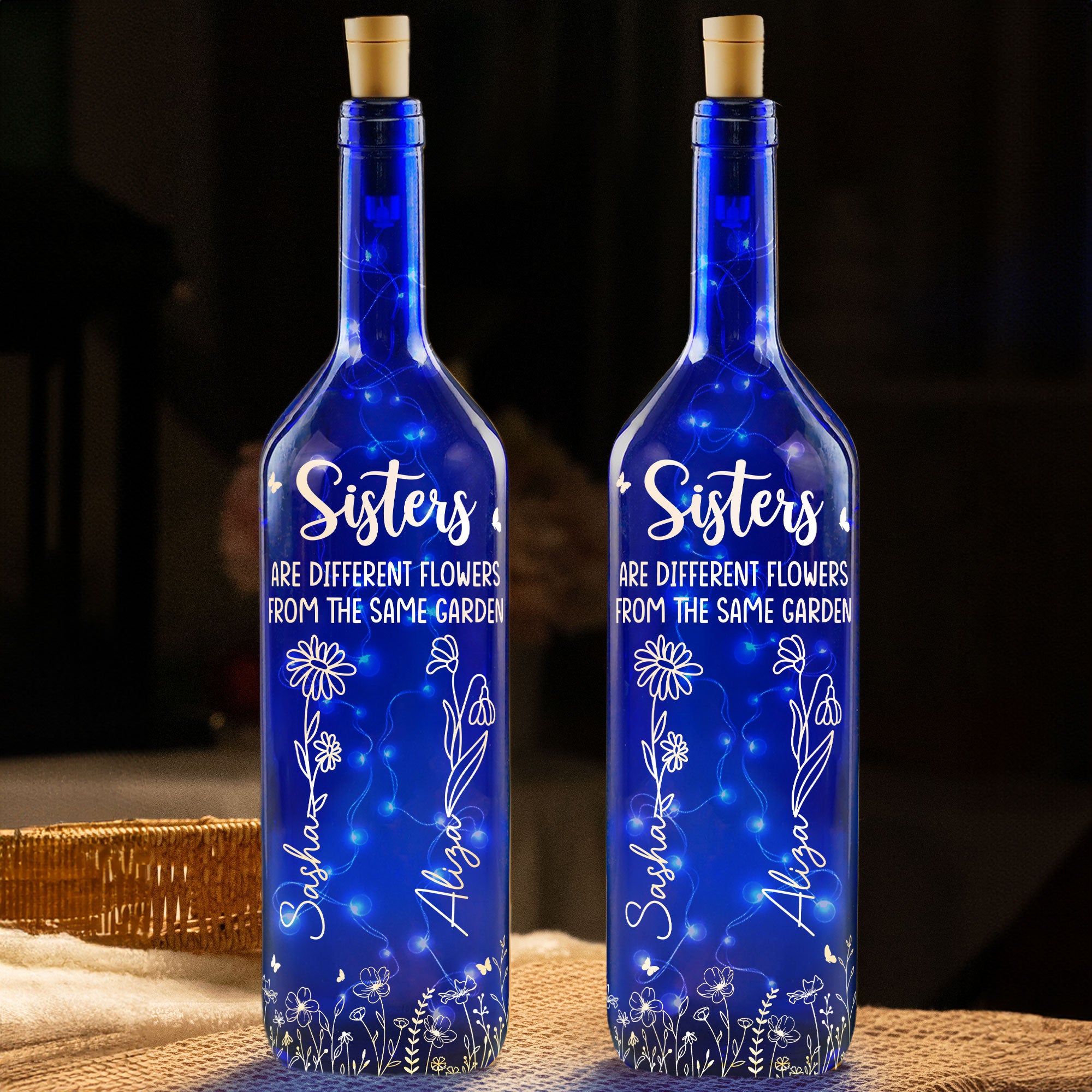 Loveyoufancy Different Flowers In Same Garden - Personalized Blue Bottle Lamp