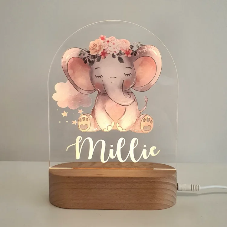 Personalized Garland Elephant Night Light Custom Name LED Lamp Baby Gift for Kids