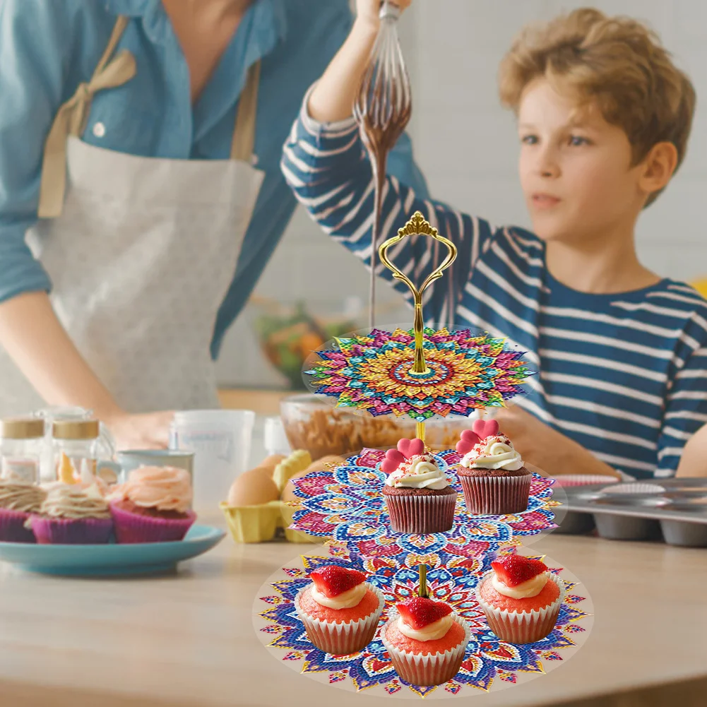 3 Tier Pattern Round Diamond Painting Tray Food Plate for Adults Beginners