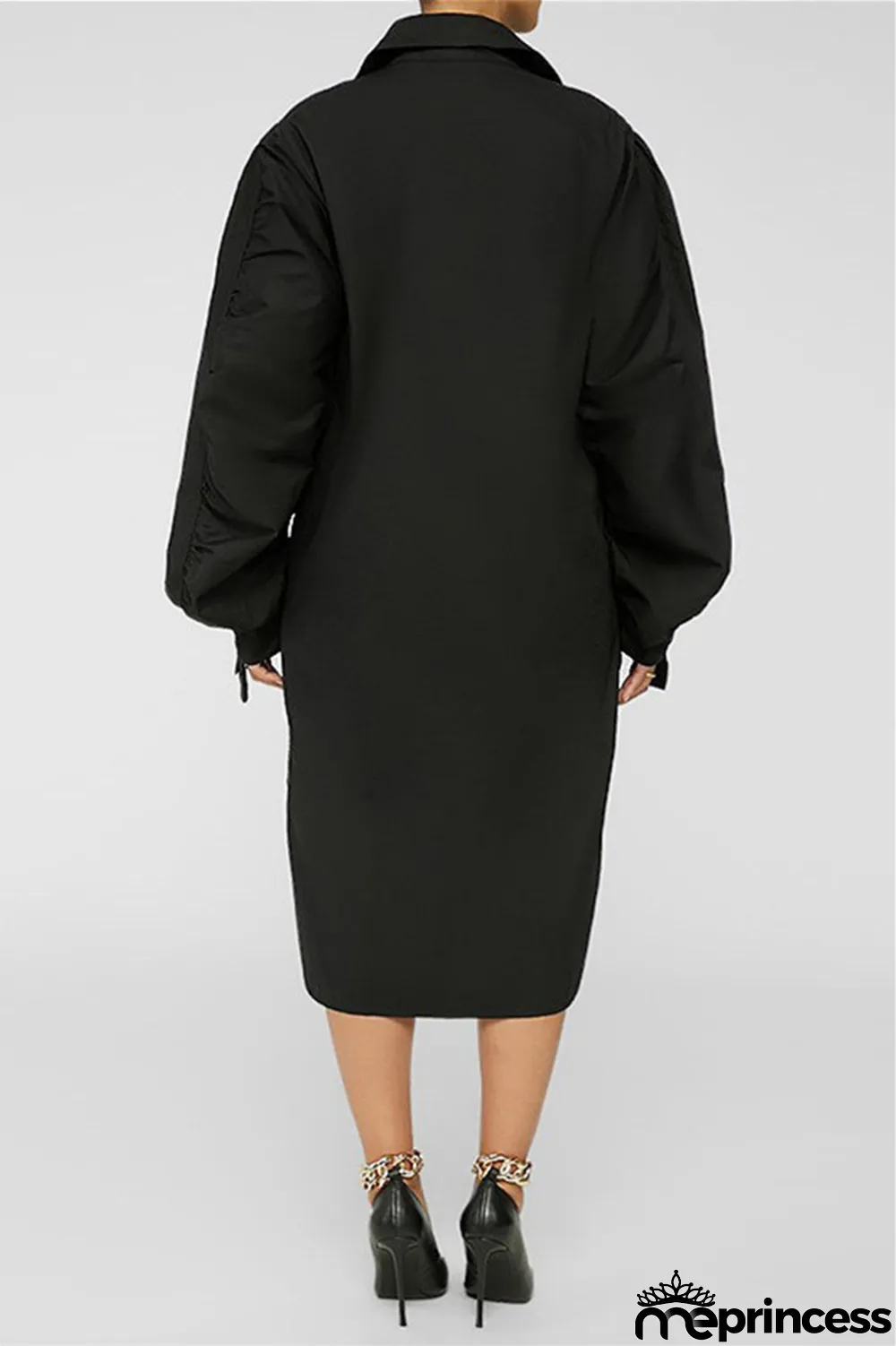 White Fashion Casual Solid Slit Turndown Collar Long Sleeve Shirt Dress