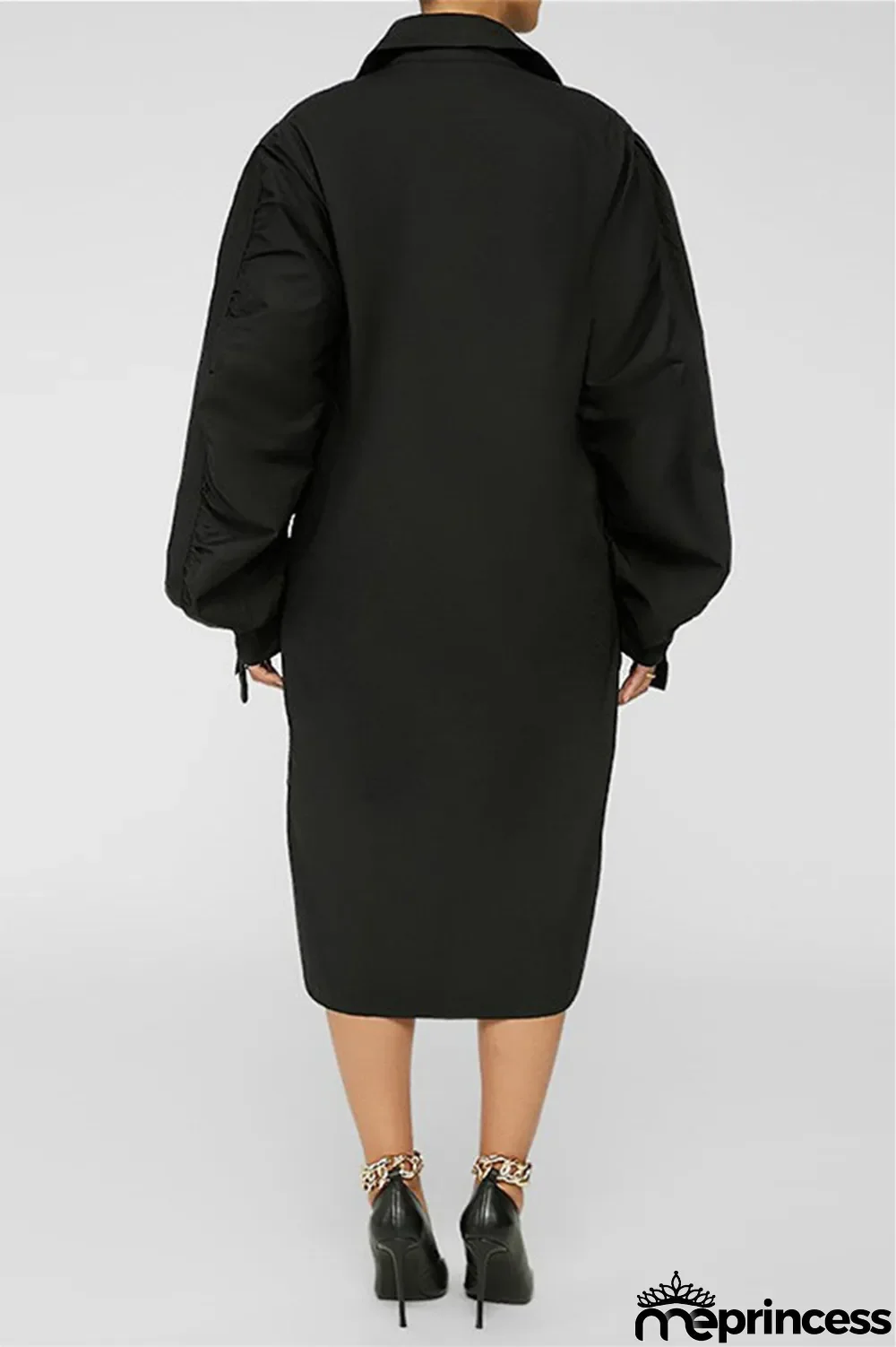 White Fashion Casual Solid Slit Turndown Collar Long Sleeve Shirt Dress