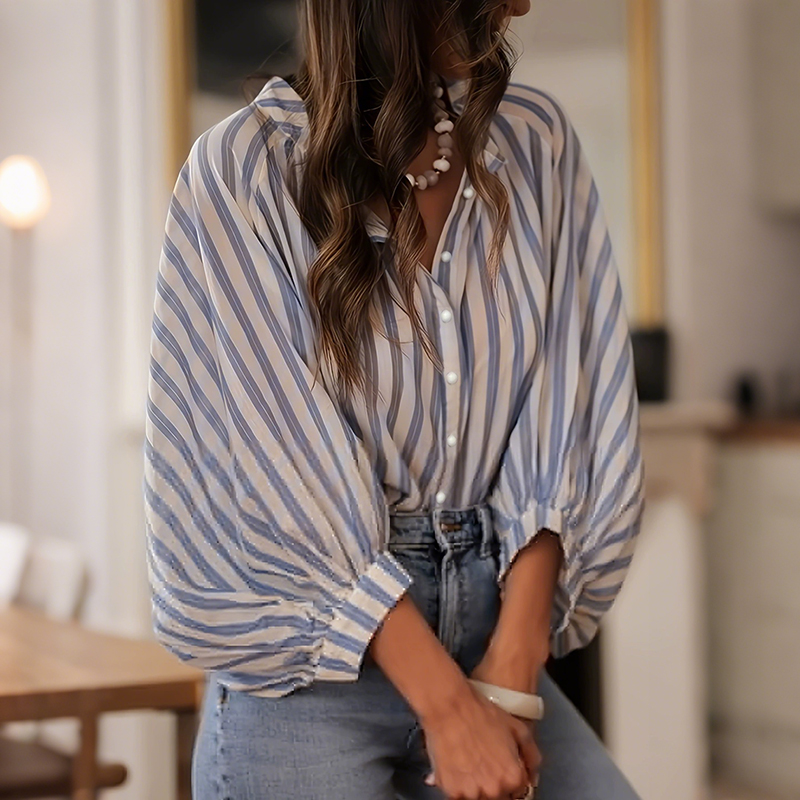 Women's Elegant Stripes Cotton And Linen Top artswardrobe