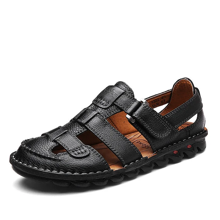 Men's Beach Shoes Leather Non-slip Toe Cap Sandals