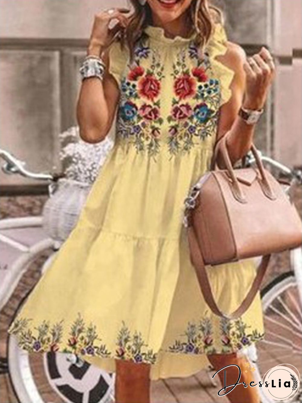 Flower Print Ruffle Cake Dress P12030